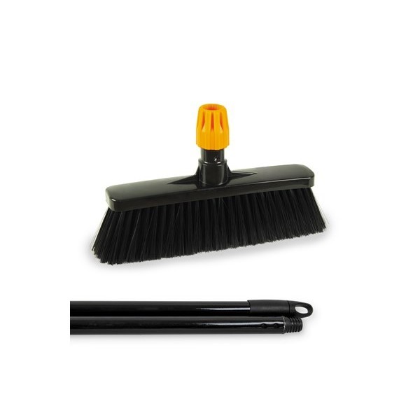 Щётка для подметания, 340 мм, жёсткий и мягкий ворс, рукоятка 130 см, диаметр 24 мм, чёрная