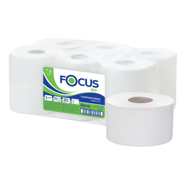 Туалетная бумага в рулонах Focus Eco Jumbo однослойная (12 рулонов x 200 метров)
