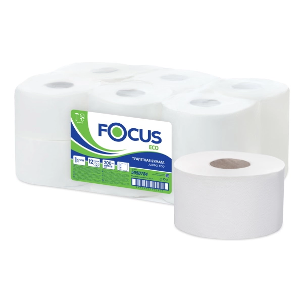 Туалетная бумага в рулонах Focus Eco Jumbo однослойная (12 рулонов x 200 метров)