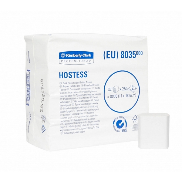 Туалетная бумага в пачках Hostess двухслойная (32 пачек х 250 листов)