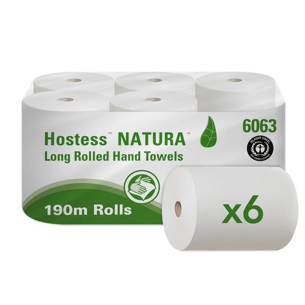 Бумажные полотенца  в рулонах Hostess Natura серые однослойные (6 рулонов x 180 метров)