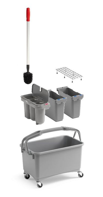 Комплект Eroy E-02 Ведро для уборки туалета без колес, 28 л, c 3-мя контейнерами, щеткой и решеткой, серое