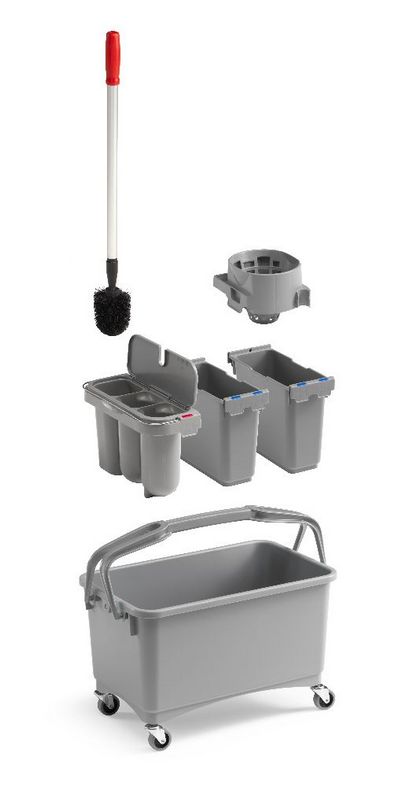 Комплект Eroy E-01 Ведро для уборки туалета БЕЗ КОЛЕС, 28 л, c 3-мя контейнерами и щеткой, серое.