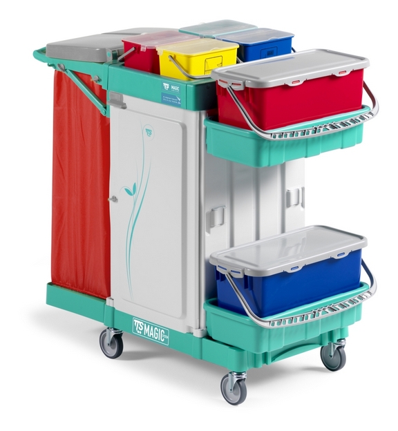 Уборочная тележка MAGIC SYSTEM 700S SAFFETY, с держателем и разделителем мешков 2*70, 2 герметичных контейнера