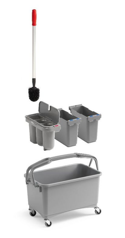 Комплект Eroy E-03 Ведро для уборки туалета без колес, 28 л, c 3-мя контейнерами и щеткой, серое