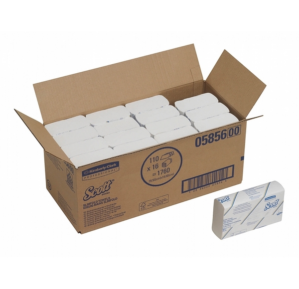 Бумажные полотенца  в пачках Scott® SlimFold белые однослойные (16 пачек х 110 листов)