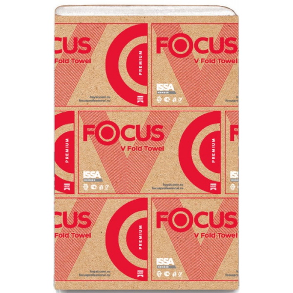 Бумажные полотенца в листах Focus Premium белые двухслойные (15 пачек х 200 листов)