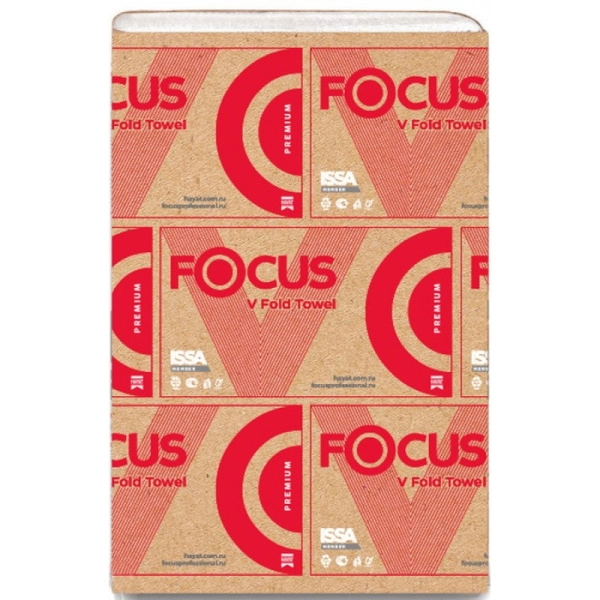 Бумажные полотенца в листах Focus Premium белые двухслойные (15 пачек х 200 листов)