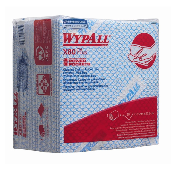 Салфетки Wypall X80 plus - Сложенные в 1/4 / Синий