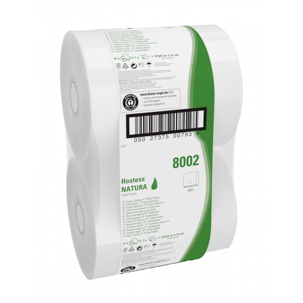 Туалетная бумага  в больших рулонах Hostess Natura однослойная (6 рулонов х 525 метров)