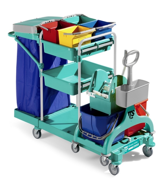 Уборочная тележка GREEN 450, с основой RILSAN, 2*15 л ведра, 4*6 л ведра, отжимом Тес, колеса 100 mm