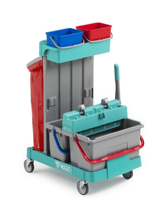 Уборочная тележка Magic Line 049B7 с 70 Л мешком для сбора мусора и 2 вёдрами с отжимом