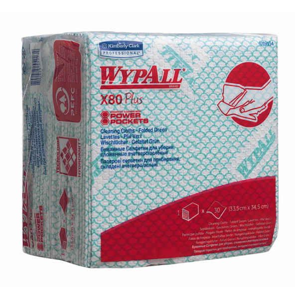 Салфетки Wypall X80 plus - Сложенные в 1/4 / Зеленый
