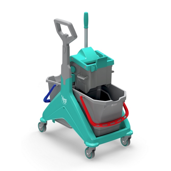 Уборочная тележка Nickita Wiz, отжим Wiz, боковая ручка, двухведерная, зеленая база