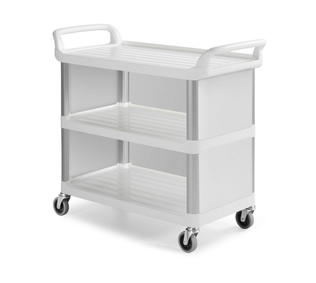 Сервисная тележка Shelf A3700 белого цвета из полипропилена с 3 полками, закрытыми верхними и нижними стенками