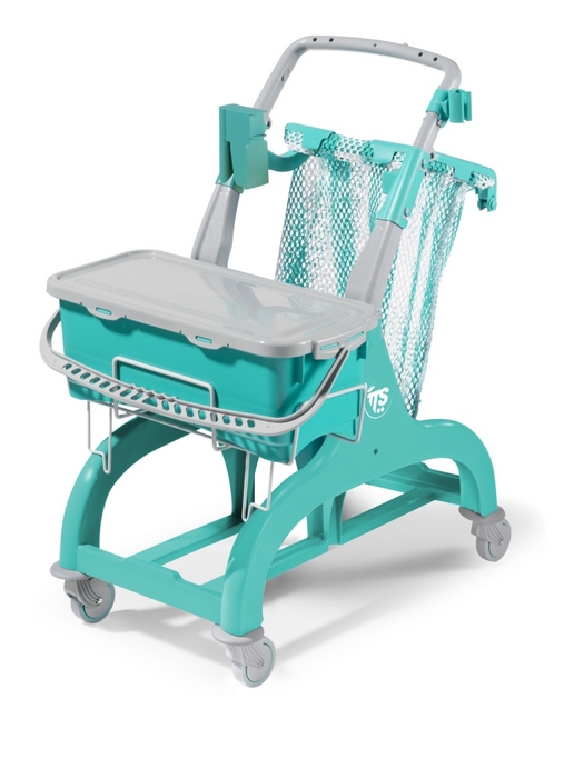 Уборочная тележка Nick Hermetic 105, зелёные база и ведро 10 Л, серая рукоятка, держатель мешка 50 Л