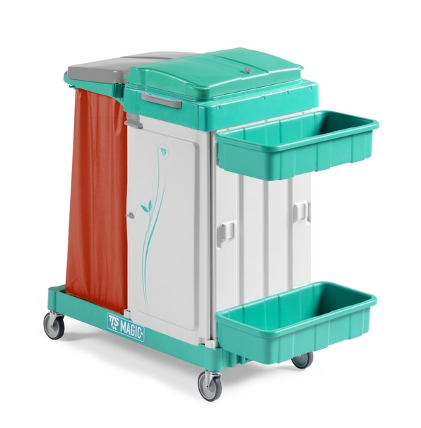 Уборочная тележка MAGIC LINE 460S, уборочная с 2 навесными ящиками, держателем для 120 л мешка и дверцей