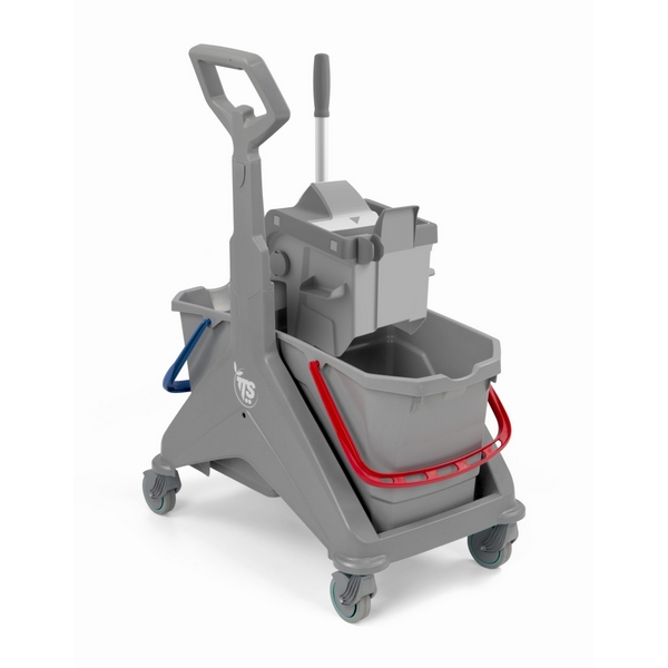 Уборочная тележка Nickita Wiz, отжим Wiz, боковая ручка, двухведерная, серая база
