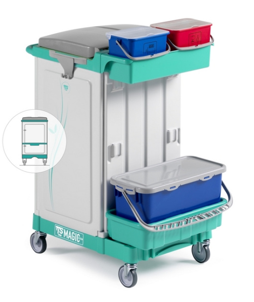 Тележка MAGIC SYSTEM 600V с 90 Л держателем для сбора мусора и выдвижным ящиком