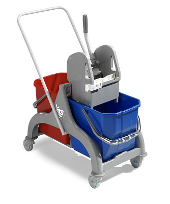 Уборочная тележка Nick 30, с U-образной окрашеной ручкой и отжимом Tec, серая база, двухведерная