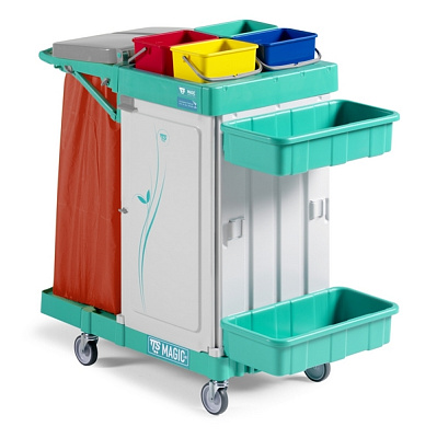 Уборочная тележка Magic Line 210S, с 120 Л складным держателем мешка и зоной хранения