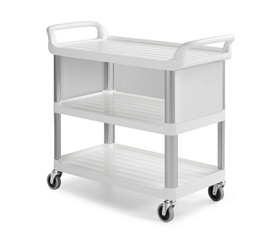 Сервисная тележка Shelf B3700 - с тремя полками, с алюминиевыми стойками и закрывающимися верхними стенками, белая