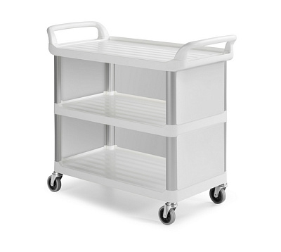 Сервисная тележка Shelf A3700 белого цвета из полипропилена с 3 полками, закрытыми верхними и нижними стенками