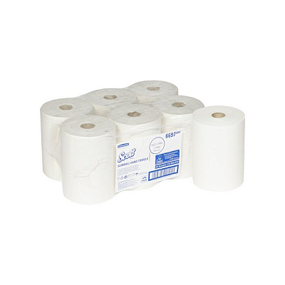 Бумажные полотенца  в рулонах Scott® SlimRoll белые однослойные (6 рулонов х 190 метров)